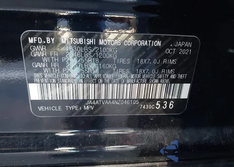 2022 Mitsubishi Eclipse Cross Le S-Awc from USA, damaged, VIN JA4ATVAA4NZ046105